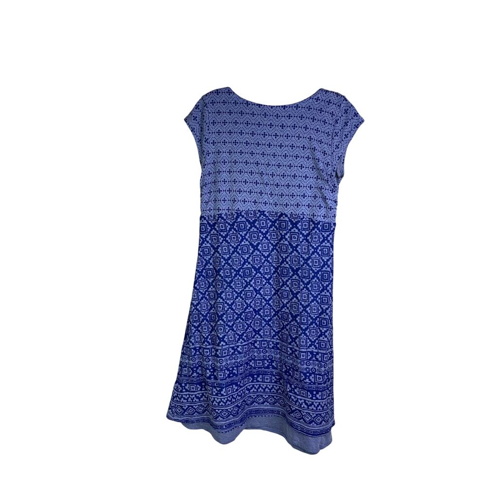 Athleta Dhara Dress Women M Blue Cotton Geometric Cap Sleeve VNeck Summer Casual - Picture 3 of 10